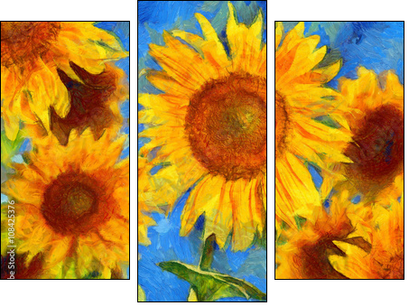 Sunflowers.Van Gogh style imitation. Digital painting. - Three-piece canvas print, Triptych