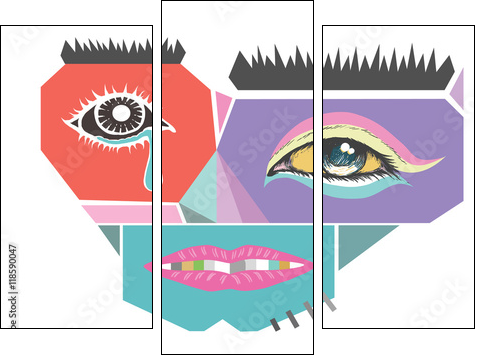 Abstract face design. Modern art vector illustration. Abstract face for Homeless Concepts. Abstract design exotic bohemian & boho style. - Three-piece canvas print, Triptych