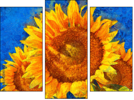 Sunflowers.Van Gogh style imitation. Digital imitation of post impressionism oil painting. - Three-piece canvas print, Triptych