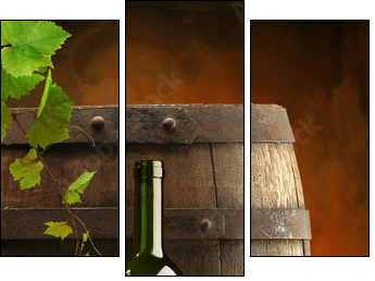 Red wine, grapevine and cask - Three-piece canvas print, Triptych