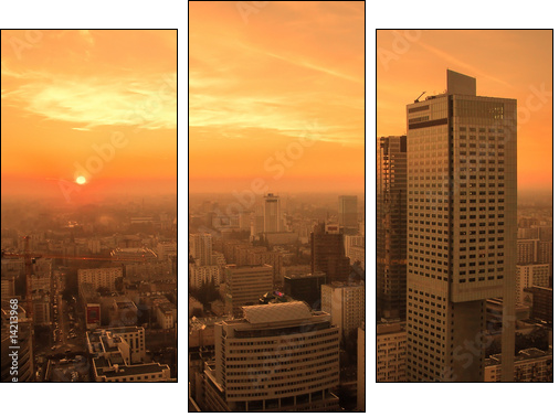 Sunset over Warsaw downtown - Three-piece canvas print, Triptych
