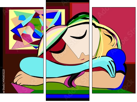 sfondo astratto colorato , ispirato a picasso , donna riposa - Three-piece canvas print, Triptych