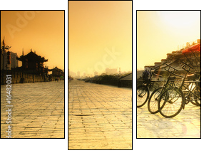 Xi'an / China  - Town wall with bicycles - Three-piece canvas print, Triptych