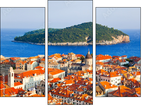 Town Dubrovnik and island in Croatia - Three-piece canvas print, Triptych