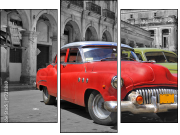 Colorful Havana cars panorama - Three-piece canvas print, Triptych