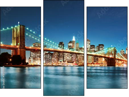 Brooklyn bridge at night - Three-piece canvas print, Triptych