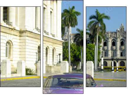 old car in front of Capitol Building, Old Havana, Cuba - Three-piece canvas print, Triptych