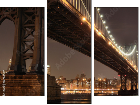 New York City Skyline and Manhattan Bridge At Night - Three-piece canvas print, Triptych