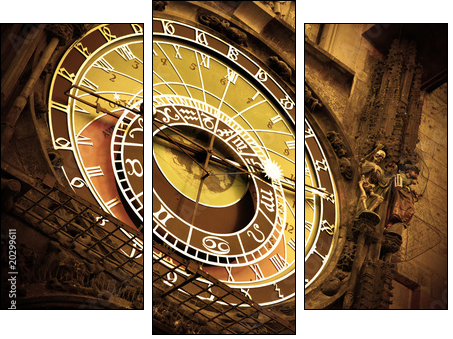 Old astronomical clock on Old Town Hall, Prague - Three-piece canvas print, Triptych