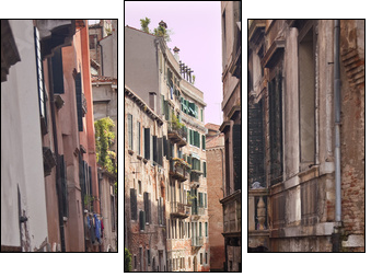 Small Side Canal Reflection Venice Italy - Three-piece canvas print, Triptych