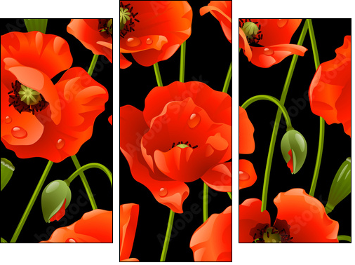 Seamless background: poppy - Three-piece canvas print, Triptych