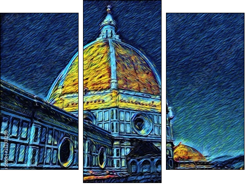 Florence Cathedral in Tuscany, Italy. Italian architecture. Big size oil painting fine art. Van Gogh style impressionism drawing artwork. Creative artistic print for canvas or poster. - Three-piece canvas print, Triptych