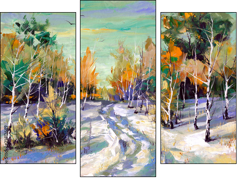 Winter road to wood - Three-piece canvas print, Triptych