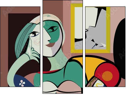Colorful abstract background, inspired by Picasso, woman in armchair - Three-piece canvas print, Triptych