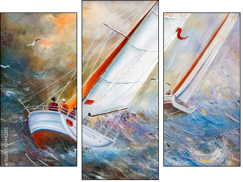 Sea regatta - Three-piece canvas print, Triptych