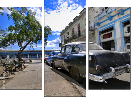 Havana Street with Oldtimer - Three-piece canvas print, Triptych