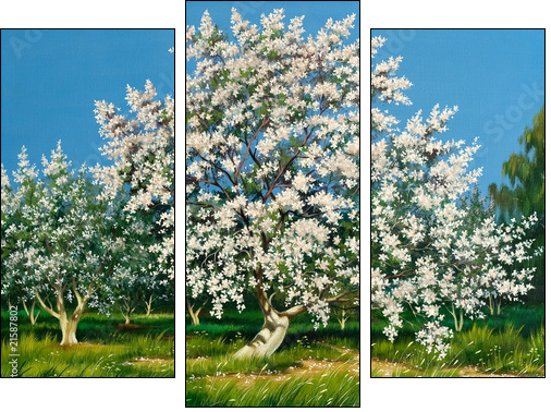 Blossoming spring garden - Three-piece canvas print, Triptych
