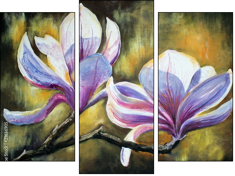 Magnolia flowers.My own artwork. - Three-piece canvas print, Triptych