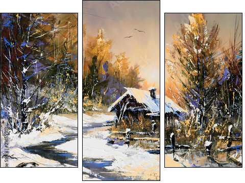 Rural winter landscape - Three-piece canvas print, Triptych