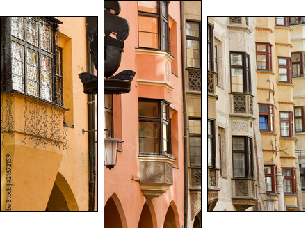 Row of old colorful buildings - Three-piece canvas print, Triptych