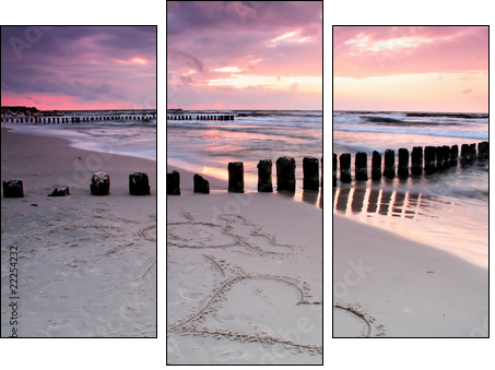 Calmness.Beautiful sunset with symbol of love. - Three-piece canvas print, Triptych