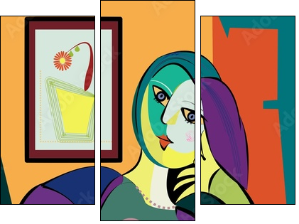 Colorful abstract background, cubism art style, portrait of woman sitting - Three-piece canvas print, Triptych