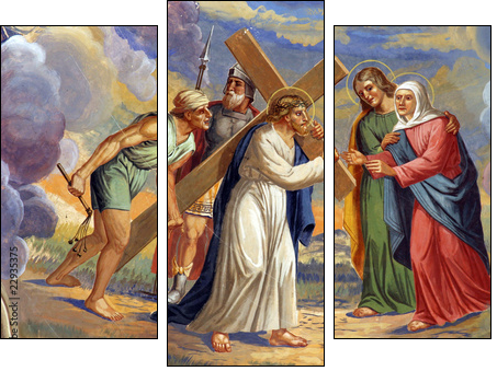 Jesus meets His Mother - Three-piece canvas print, Triptych