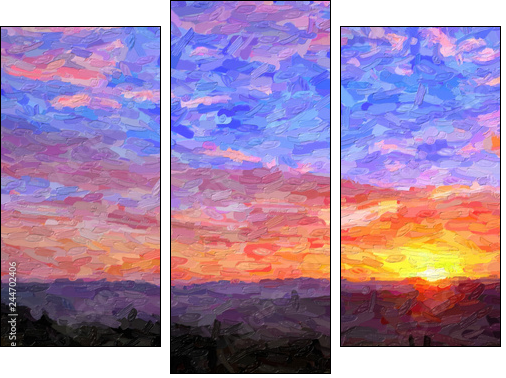 IMPRESSIONISM sunset in the mountains - Three-piece canvas print, Triptych