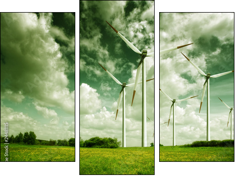 Wind turbines, ecology - Three-piece canvas print, Triptych