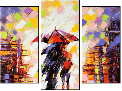 Two enamoured under an umbrella - Three-piece canvas print, Triptych