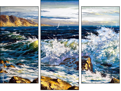 Storm waves on seacoast - Three-piece canvas print, Triptych