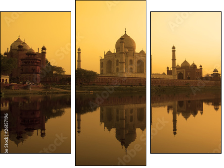 Taj Mahal sunset reflection, Yamuna River. - Three-piece canvas print, Triptych