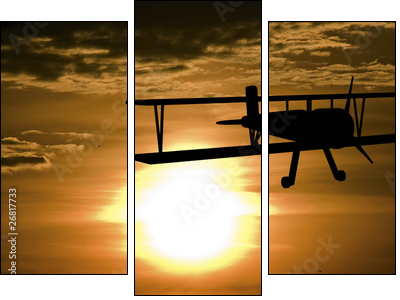 Airplane and sunset - Three-piece canvas print, Triptych