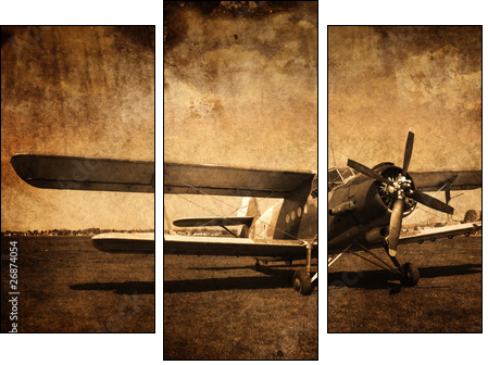 stary samolot - dwupÅatowiec - Three-piece canvas print, Triptych