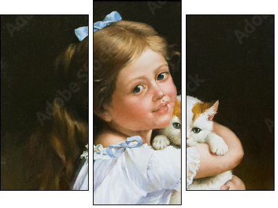Portrait of the girl with a cat - Three-piece canvas print, Triptych