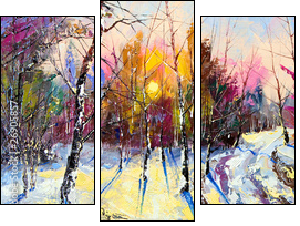 Sunset in winter wood - Three-piece canvas print, Triptych