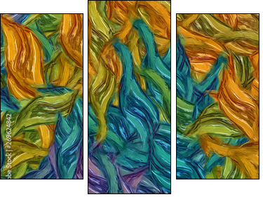 Abstract painting impressionism wall art print example with oil imitation in Vincent Van Gogh style. Artistic contemporary design decor elements. Pop modern abstraction with vibrant bright strokes. - Three-piece canvas print, Triptych