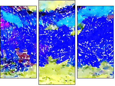 Abstract impressionism background painting in Vincent Van Gogh style. Interior wall art decor print. Colorful creative texture with watercolor splashes and oil elements. Digital contemporary design. - Three-piece canvas print, Triptych
