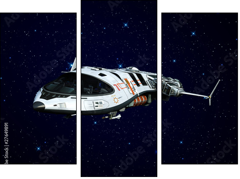 spaceship flying on the stars - Three-piece canvas print, Triptych