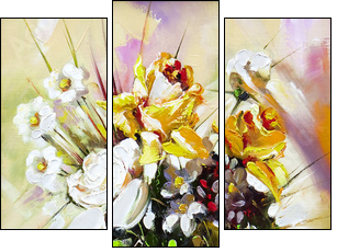 The vase with the flowers drawn by oil on a canvas - Three-piece canvas print, Triptych