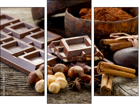 chocolate with ingredients-cioccolato e ingredienti - Three-piece canvas print, Triptych