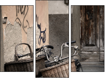 Italian old-style bicycles in Lucca, Tuscany - Three-piece canvas print, Triptych