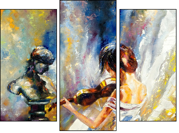 The girl playing a violin - Three-piece canvas print, Triptych