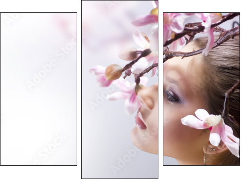 Beautiful Girl with flower - Three-piece canvas print, Triptych
