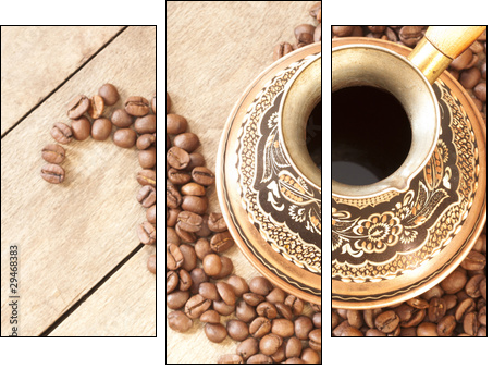 Copper Turk for coffee with ornaments basking in the heat - Three-piece canvas print, Triptych