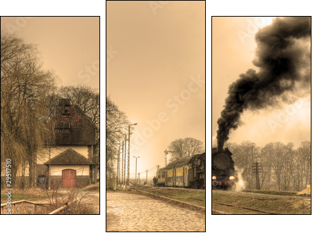 Old retro steam train - Three-piece canvas print, Triptych