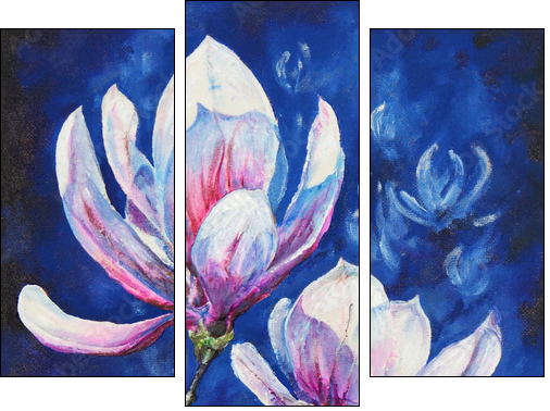 Magnolia acrylic painted - Three-piece canvas print, Triptych