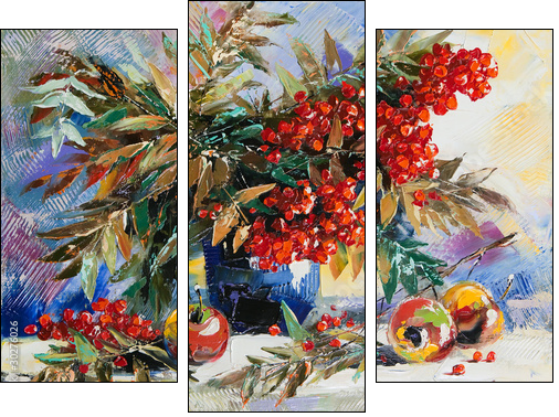 Still-life with a mountain ash and apples - Three-piece canvas print, Triptych