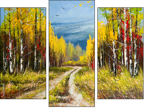 Oil Painting - gold autumn - Three-piece canvas print, Triptych