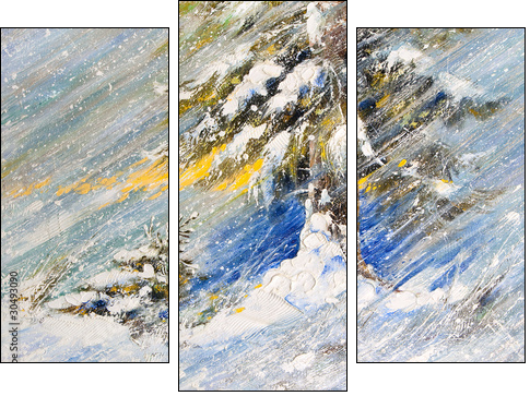 Fir-tree in snow. A picture drawn by oil - Three-piece canvas print, Triptych